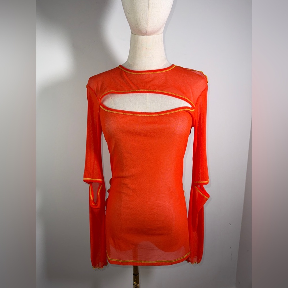 MARINA MOSCONE stretch mesh cut out layering TOP M/L